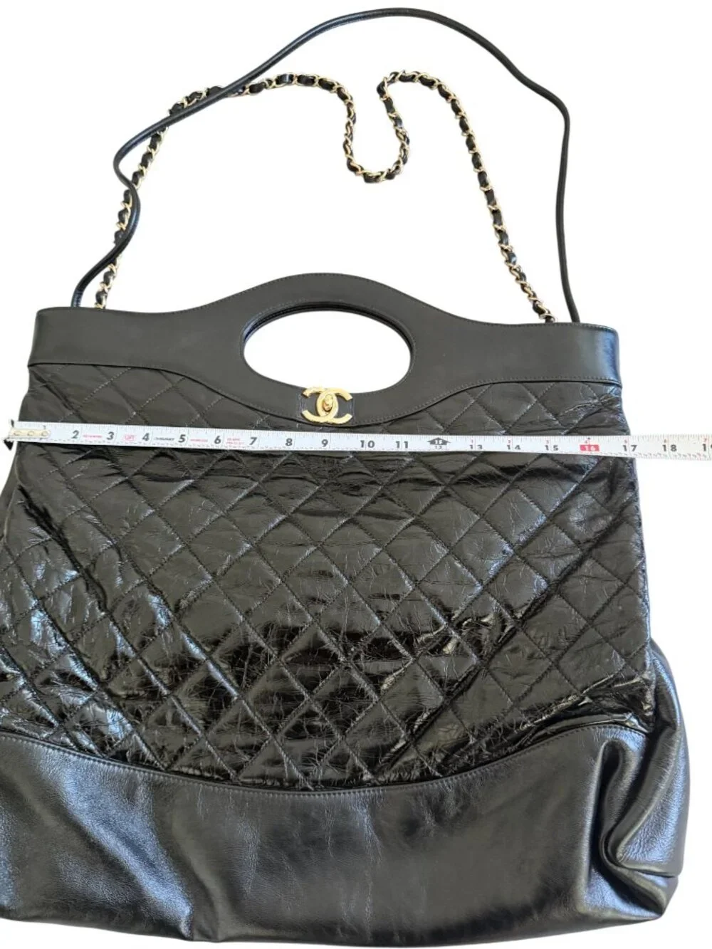 CHANEL 31 Large Shopping Tote Bag Black Quilted Calfskin Leather Gold HW